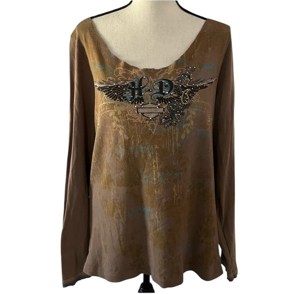 Harley-Davidson Neutral Brown Fall Bedazzled Long Sleeve Burnett El Paso, Texas - Picture 1 of 5